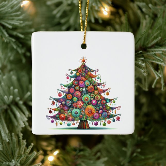 Wacky Whimsical Weihnachtsbaum, helle Farben Keramikornament (Baum)