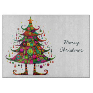 Wacky Whimsical Weihnachtsbaum, helle Farben, Schneidebrett
