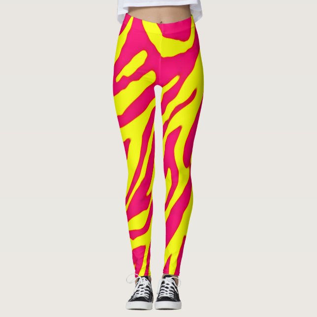 Wacky Zebra Stripes die rosa u. gelben Leggings (Vorderseite)