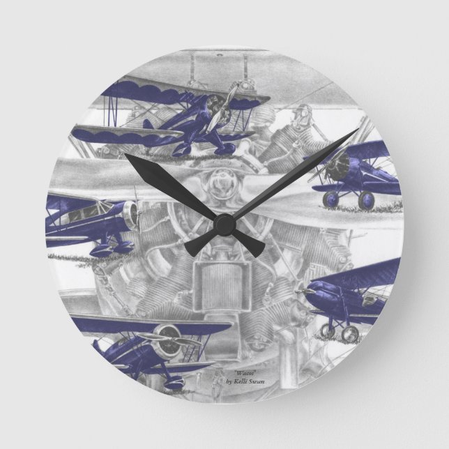 Waco Biplane Runde Wanduhr (Vorderseite)