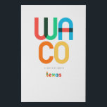 Waco Texas Mitte Jahrhundert, Pop Art, Künstlicher Leinwanddruck<br><div class="desc">Waco Texas klassischer Retrostil aus dem 60er 70er und 80er. Helle Primärfarben im abstrakten Kunststil des 20. Jahrhunderts mit einfachen geometrischen Elementen. Vintage Pop Kunst. Einfach fett,  trage deine Heimatstadt laut aus.</div>