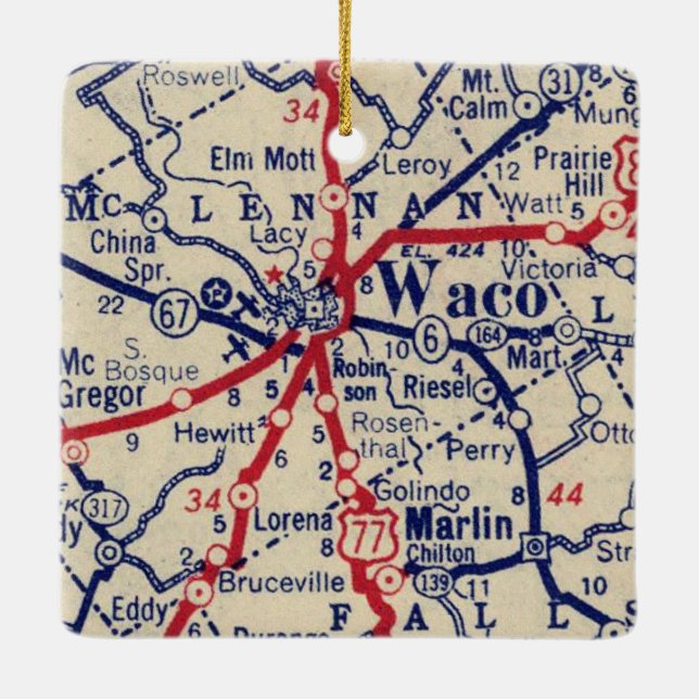 Waco TX 1941 Karte Keramikornament (Rückseite)