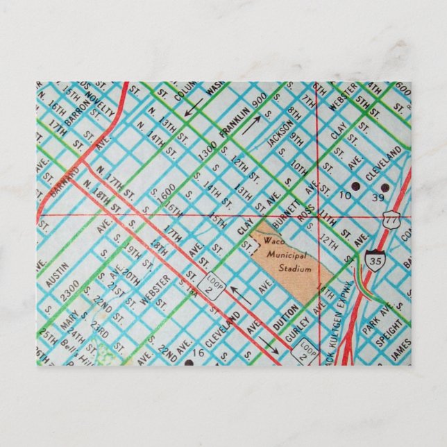 Waco, TX Vintag Map Postkarte (Vorderseite)