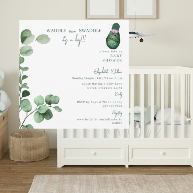 Waddle dann Swaddle Es ist eine Baby Green Baby Du Einladung (Von Creator hochgeladen)