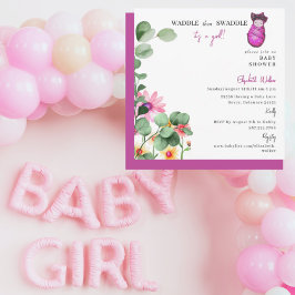 Wadle dann Swaddle Es ist eine Girl Pink Baby Dusc Einladung