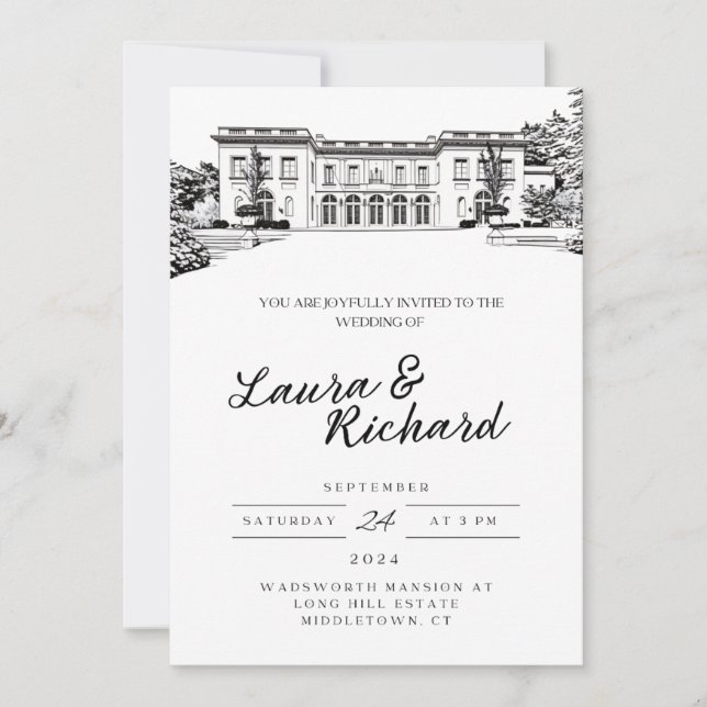Wadsworth Mansion Connecticut Custom Venue Einladu Einladung (Vorderseite)