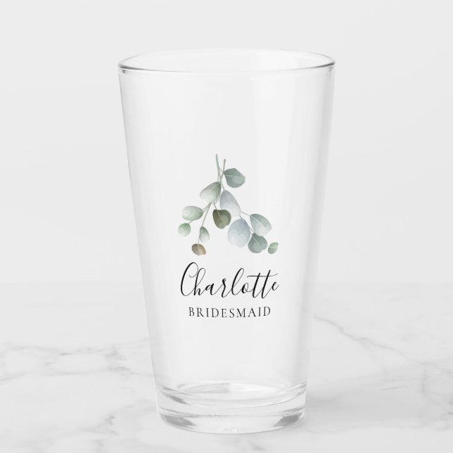 Waercolor Eucalyptus Script Wedding Bridesmaid Glas (Vorderseite)