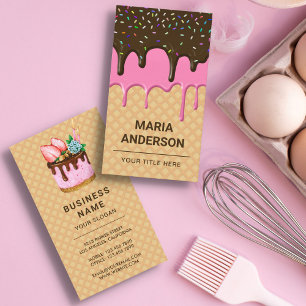 Waffel Pink Zuckerguss Tropfen Konditorei Koch Bäc Visitenkarte