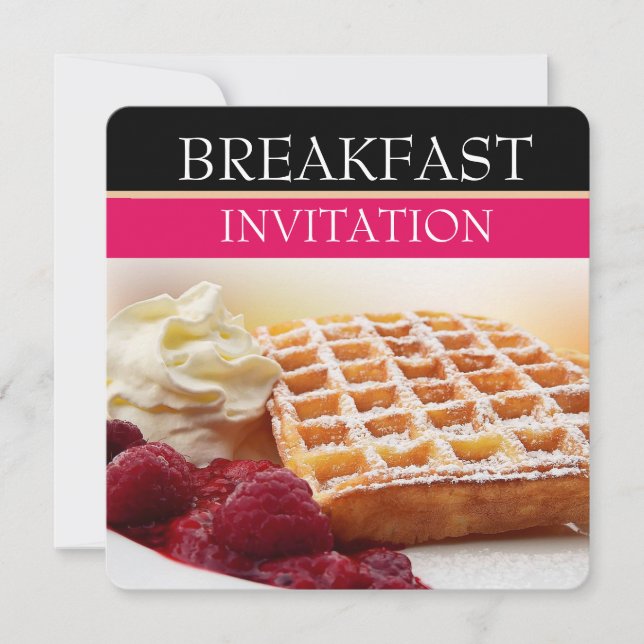 Waffel-und Himbeerfrucht-Frühstücks-Einladungen Einladung (Vorderseite)