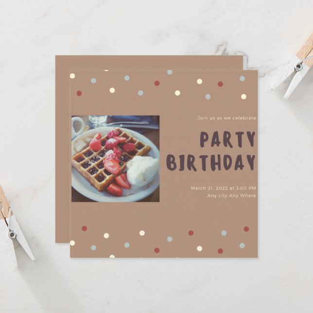 Waffelaufgang und Einladung zum Geburtstag (Vorderseite/Rückseite Beispiel)