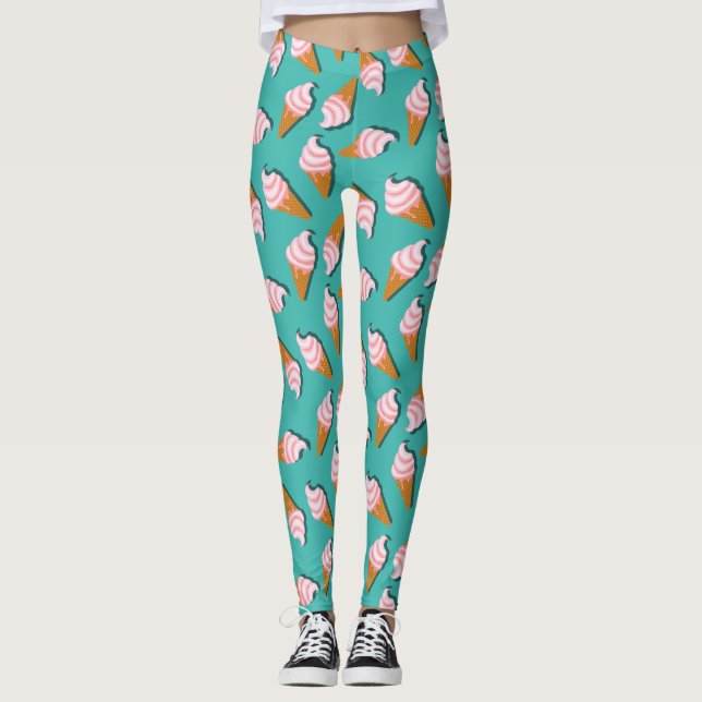 Waffelcones Eis und gefrorenes Jogurt-Muster Leggings (Vorderseite)