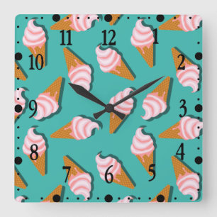 Waffelcones Eis und gefrorenes Jogurt-Muster Quadratische Wanduhr