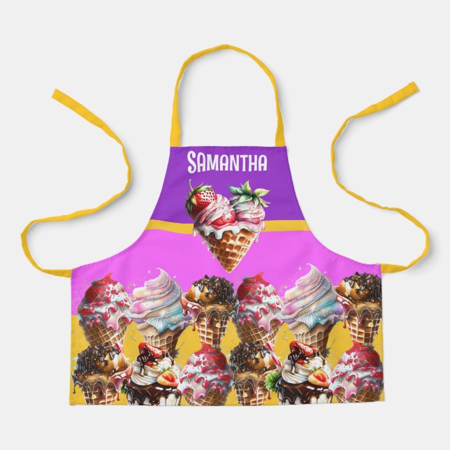 Waffeleis-Mädels, pinkfarben, gelb, 3D Schürze (Vorderseite)