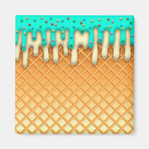 Waffelkone mit Sprinklen aus Eis, Tropfen Magnet