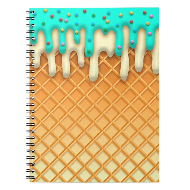Waffelkone mit Sprinklen aus Eis, Tropfen Notizblock (Vorderseite)