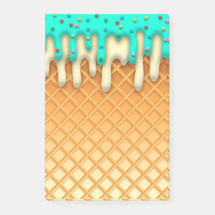 Waffelkone mit Sprinklen aus Eis, Tropfen Post-it Klebezettel