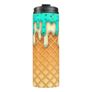 Waffelkone mit Sprinklen aus Eis, Tropfen Thermosbecher