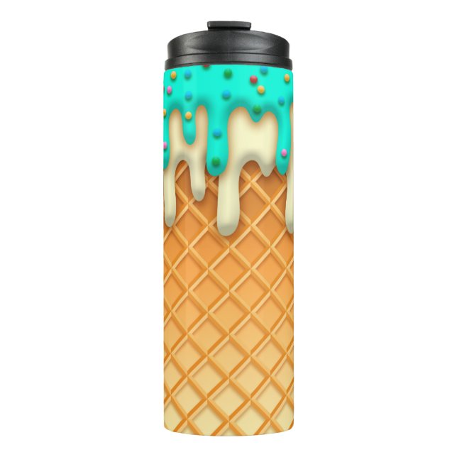 Waffelkone mit Sprinklen aus Eis, Tropfen Thermosbecher (Vorderseite)
