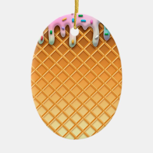 Waffelkronenpink mit Sprinklen aus Eiscreme-Tropfe Keramik Ornament (Vorne)