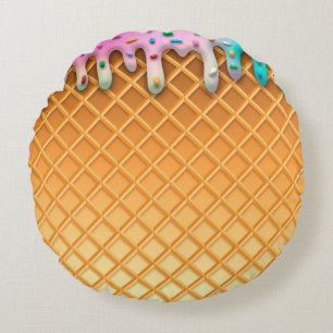 Waffelkronenpink mit Sprinklen aus Eiscreme-Tropfe Rundes Kissen