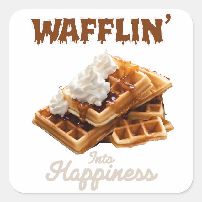 Waffeln" in Glück Quadratischer Aufkleber (Vorderseite)