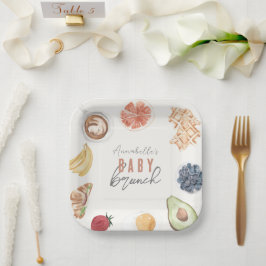 Waffeln Kaffee Frucht Wasserfarbe Babybrunch Pappteller