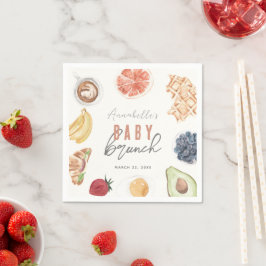 Waffeln Kaffee Frucht Wasserfarbe Babybrunch Serviette