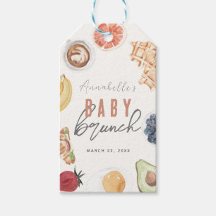 Waffeln Kaffee Früchte Aquarell Baby Brunch Geschenkanhänger