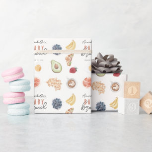 Waffeln Kaffee Früchte Wasserfarbe Baby Brunch Geschenkpapier