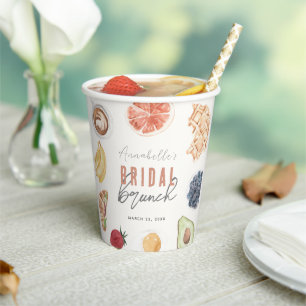 Waffeln Kaffee Obst Wasserfarbe Bridal Brunch Pappbecher