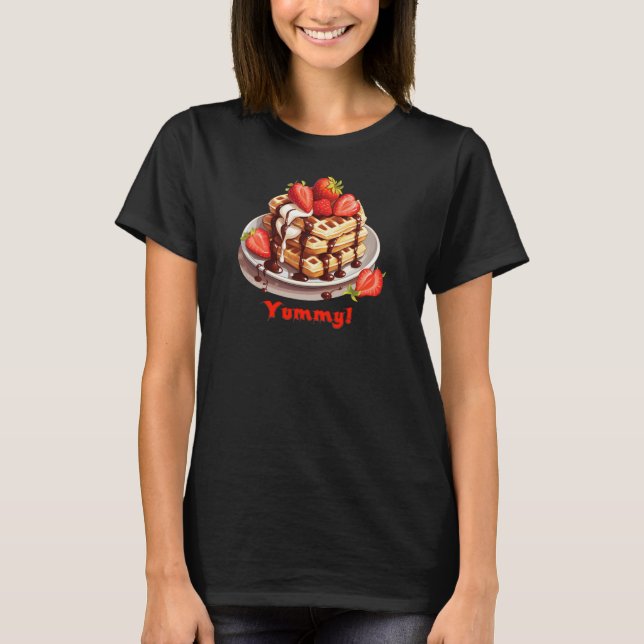 Waffeln mit Schokolade und Erdbeeren T-Shirt (Vorderseite)
