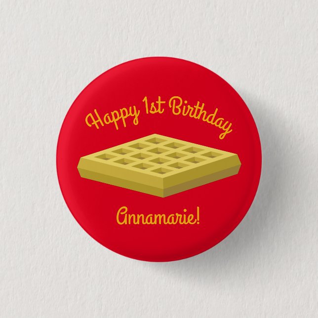 Waffeln Niedliches Frühstück Brunch Kinder 1. Gebu Button (Vorderseite)