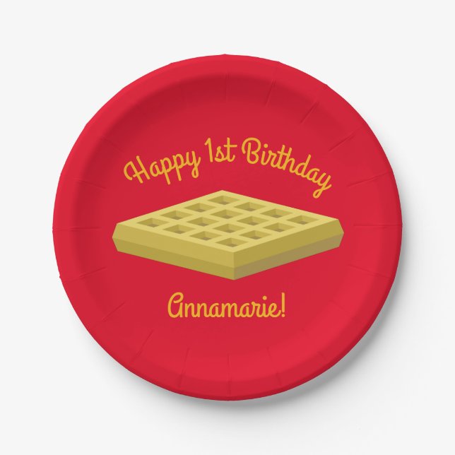 Waffeln Niedliches Frühstück Brunch Kinder 1. Gebu Pappteller (Vorderseite)