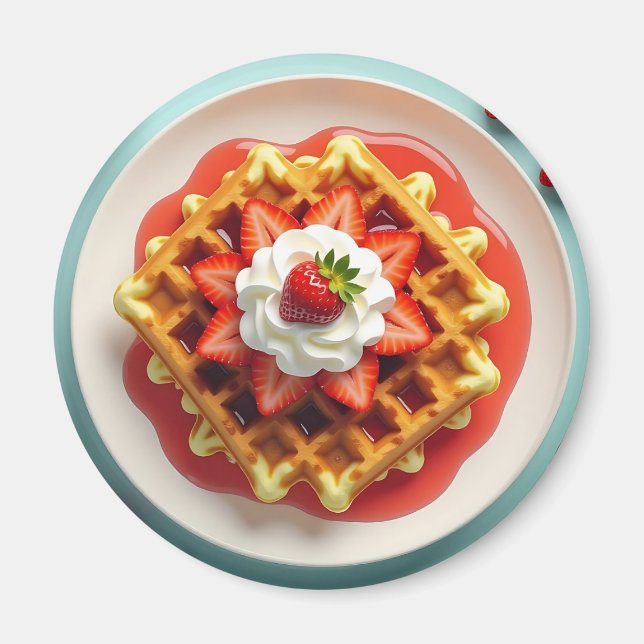 Waffeln und Erdbeeren mit geschlüpfter Creme Magnet (Vorne)