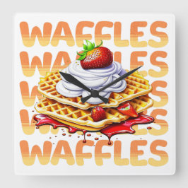 Waffelstapel aus Erdbeeren Quadratische Wanduhr