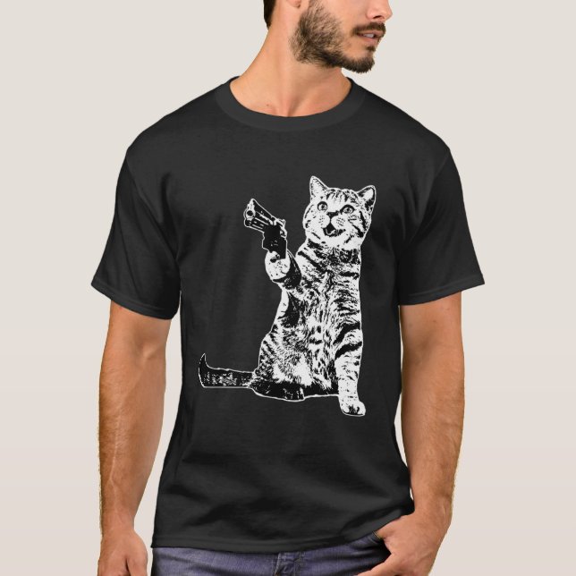 Waffen-Kitty Katze T-Shirt (Vorderseite)