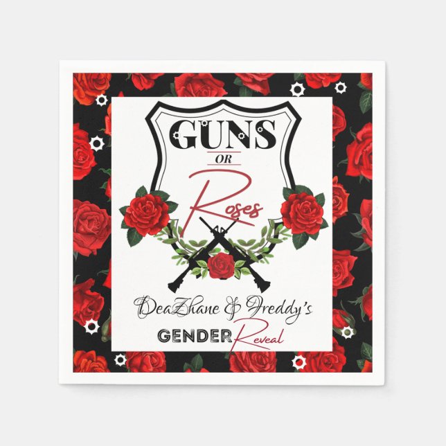 Waffen oder Rose Red & BlackGender Reveal Baby Sho Serviette (Vorderseite)