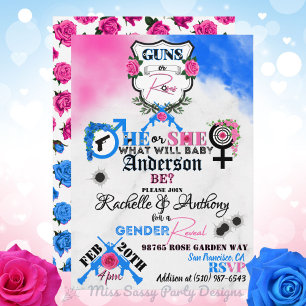 Waffen oder Rose Rosa und Blaues Geschlecht Einladung