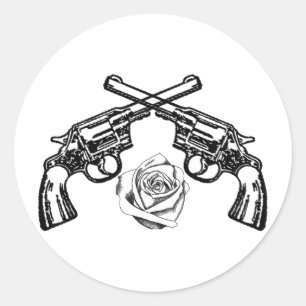 Waffen und Rose Runder Aufkleber