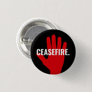 Waffenruhe Schwarz-weißer Text mit roter Hand: fet Button