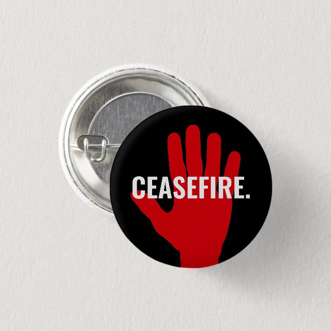 Waffenruhe Schwarz-weißer Text mit roter Hand: fet Button (Vorne & Hinten)