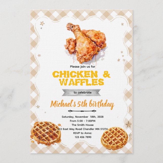 Waffles and chicken party Invitation Einladung (Vorderseite)