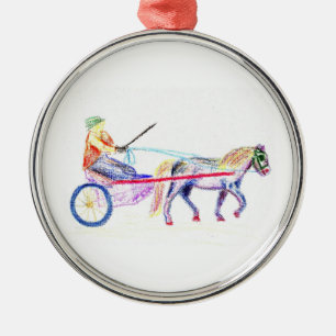 Wagenpferd in farbigem Zeichenstiftpastell, Pony Silbernes Ornament