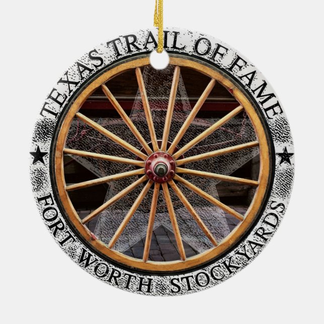 Wagenrad und Stiefel von Fort Worth, Texas Ornamen Keramik Ornament (Hinten)