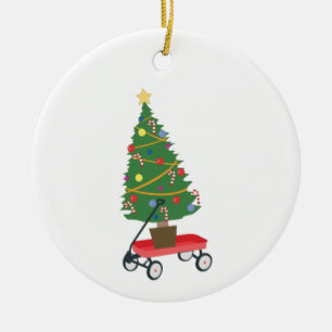 Wagon Christmas Tree Keramik Ornament