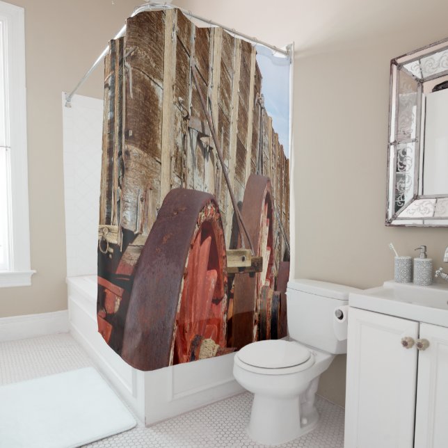 Wagon en bois rustique Pays Douche rideau (En situation)