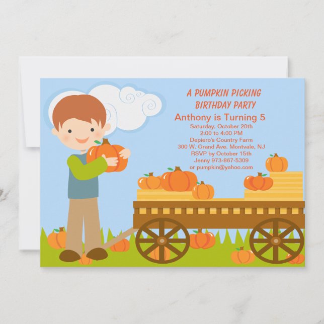 Wagon Pumpkin Picking Geburtstagsparty Einladung (Vorderseite)