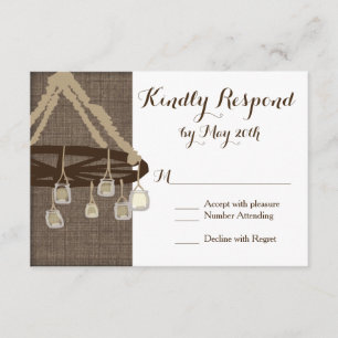 Wagon Wheel Mason Jar Chandelier Wedding RSVP Karte