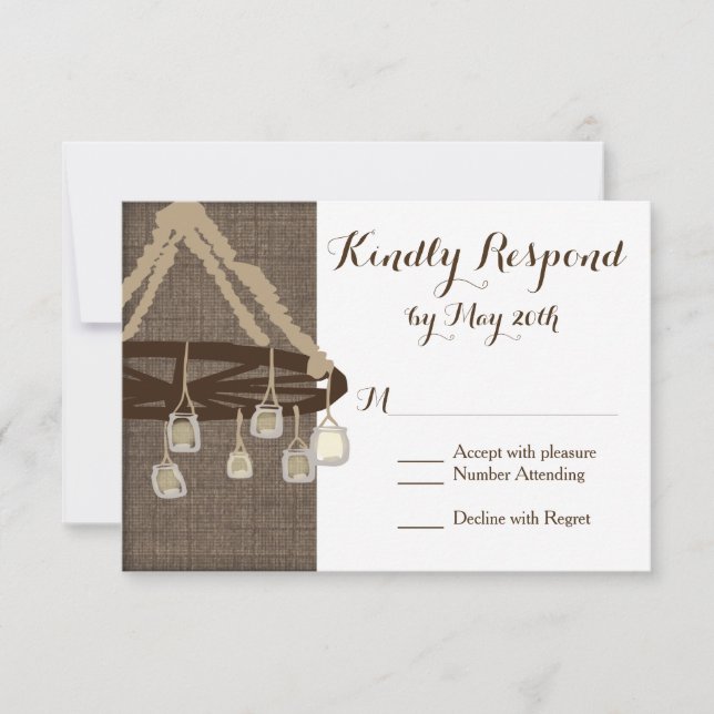 Wagon Wheel Mason Jar Chandelier Wedding RSVP Karte (Vorderseite)