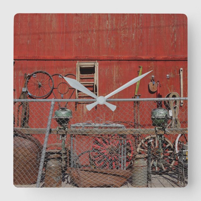 Wagon Wheels US 66 Old West Quadratische Wanduhr (Vorderseite)
